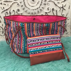 Large Serape and Leopard Weekender Tote & Wristlet